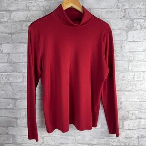 LL Bean 100% Supima Cotton Burgundy Red‎ Knit Turtleneck Casual Luxe Womens XL